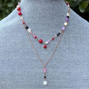 Two Urban Outfitters (OU) Flower & Hearts Bead Layer Necklaces NWT
